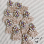 再販4♡ひし形刺繍のフリンジピアス♡ピンクベージュ