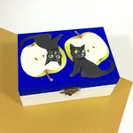原画●リンゴと黒猫の木箱●絵●絵画●アート●猫●イラスト●小物入れ
