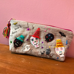 ガイコツさんたちのハロウィン刺繍ファスナーポーチ♪B