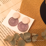 刺繍ラウンド×ホワイト2wayピアス