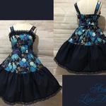 1点物*和柄 プリンセスライン ドレス ジャンパースカート★薔薇＆蝶/ネイビー×紺レース(即納品)