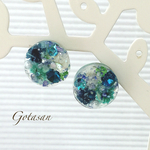 再販！ ブルーのかすみ草とビジューのイヤリング／ピアス
