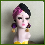 アシメントリー クロスヘアターバン ブラック×ピンク ツートン ヘアバンド カチューム