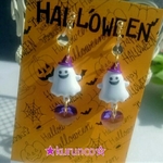 再販・ハロウィン・ゆらゆら可愛い👻オバケ👻のイヤリング《樹脂イヤリング》💜タンザナイト💜