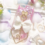 ❤︎ ドリーミィグリッターケース ❤︎ ペタルリボン×ハートチャーム×イニシャルチャーム