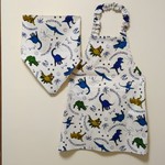 100cm ゴム入 子供用エプロン(三角巾/給食帽・巾着袋オプション)恐竜B(白)