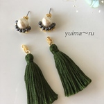 秋：2wayタッセルピアス/ベイクドグリーン
