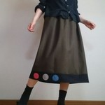 あめ玉カフェオレ色のミモレ丈スカートウエスト楽ゴム
