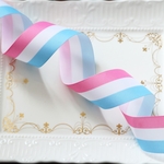 片面グログランリボン♪サックス×白×ピンクストライプ38mm 2m