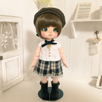 オビツ11用 帽子付きオールインワン(チェック)