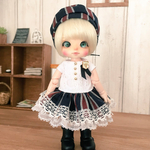 [オビツ11用 帽子付きワンピース(ストライプ)