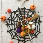 【再販×8】2018ver.ハッピーハロウィン♪　蜘蛛の巣　吊るしアレンジ　玄関リースにも★