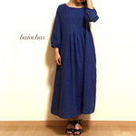 Wガーゼ   ロングワンピース(royal blue)