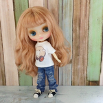 スカイブルーデニムパンツ＆ひつじＴシャツセット(ダメージ有)