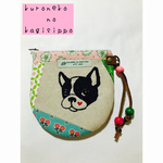 フレンチブル♡刺繍ペタンコポーチ(ハート)