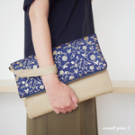 クラッチバッグ  Lsize【金襴織物 紺×ベージュ】