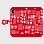 北欧テイスト　パッチワーク　ドット（レッド）　　iphone　5s/6/6s/SE/7/8/X/XS　手帳型スマホケース