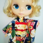 ブライス 着物 リカちゃん 着物  振袖 紺
