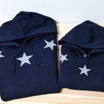 サイズ増えました！ネイビー×グレー☆80～大人サイズまで★２枚セットです！親子＆兄弟＆姉妹＆お友達と＊お揃いコーデ★星プリントパーカー★