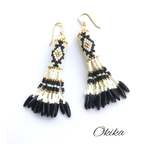 チェコビーズ×ラウンド フリンジ ピアス《Black》