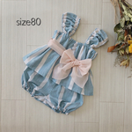 シャビーなブルーストライプのセットアップ◆チュニック&かぼちゃパンツ◆アリスカラー◆size80