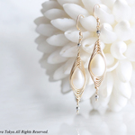 【Tsubomi】14KGF Earrings"White PearlxGemstone Silver Hematite"