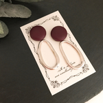 秋冬♡ボルドーカボション✖️シルバー変形オーバルピアス／イヤリング