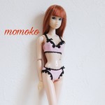 No.396  momokoサイズランジェリー〈ブラジャー・ショーツセット（ピンク黒レース）〉   