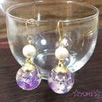 お値下！ハーバリウムピアス 紫陽花かすみ草コットンパール16kgp