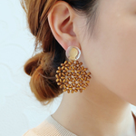 【 Amelie-90 】ドイツ製クリアカボションとウッドモチーフのイヤリング・ピアス・樹脂ピアス
