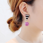 【 Emma-58 】【SALE】【１点のみ】イタリア製パープルピンクビーズとストライプビーズのイヤリング・ピアス