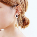  【TIME SALE!!!!!!!!!!】【chimie vintage collection-94 】【1点のみ】フランスヴィンテージボタンとゴールドリーフのイヤリング・ピアス