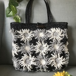 (sale)53.夏糸の花モチーフ（グレー、ホワイト）バッグ