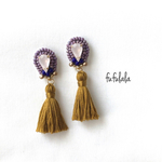 再販＊ミニtassel˚₊×ビジューのビーズ刺繍ピアス/イヤリング（マスタード）