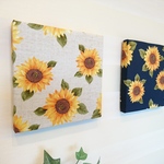 【夏におすすめ】ひまわり模様のファブリックパネル 2枚セット  20cm×20cm 
