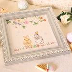 もふもふうさぎ🐇いちご畑のうさぎさんのタイルインテリア額「ポーセラーツ」