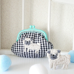 刺繍のがまぐち ギンガムチェック パグ ミント