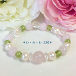 ♡ローズクォーツとペリドットと淡水パールとクリスタルクォーツの天然石ブレスレット/パワーストーン