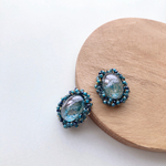 もこもこビーズ刺繍(lake blue)ピアスorイヤリング　