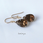 【再販4】14kgf✳︎コンケーブカット♡大粒スモーキークォーツのドロップピアス