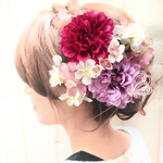 新色♡和装に華やかなフッシャーピンク、ラベンダーダリアに桜とハートの水引が可愛い髪飾り☆桜 結婚式 成人式 着物 袴 和装 卒業式 前撮り