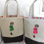 可愛いフランスの女の子刺繍の帆布のミニトートバッグ　