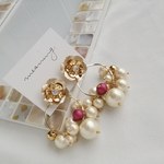 ジルコニアフラワー＊ボルドー コットンパールじゃらじゃら ピアス＆イヤリング 