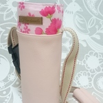 ☆水筒ホルダー☆ペットボトルホルダー☆花柄×フェイクレザーピンク
