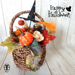 【ハロウィン2018】Halloween✳︎ウッドバッグ〜Lサイズ　高さ28cm！パンプキンと魔女のホウキピックが可愛い！豪華なハロウィンプリザーブドフラワーアレンジ♩