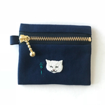 刺繍 ミニミニ ピルポーチ 白猫ニャー