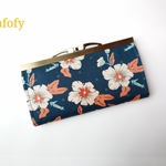 【受注製作】USA生地☆Autumn flower*Indigo★がま口長財布