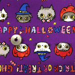 新作！【50×50】ハロウィン猫ちゃんフェイス　生地（パープル）