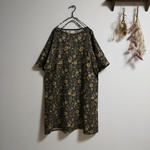 【セール】北欧風Ｗガーゼ 鳥と花ワンピースブラウンＢ
