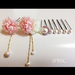 パールＲＩＮＧユーピン＆チェーンflowerピン(薄ピンク・薄ピンク×ホワイト)
